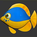 Cute Cartoon Fish Yellow And Blue With Red Eyes Blue Spots On Dark Background Reflection