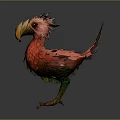 Mythical Game Movie Character With Red Feathers Pink Head Yellow Beak And Green Leaf Decorations
