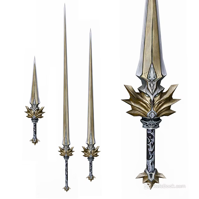 Ornate Decorative Weapons In Various Sizes With Gold Silver Accents And Intricate Designs 3d model 