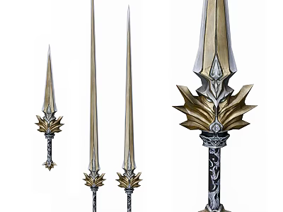 Ornate Decorative Weapons In Various Sizes With Gold Silver Accents And Intricate Designs 3d model