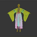 Traditional Yellow Costume With Red And White Accents And Wide Sleeves Design