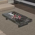 Modern Beige Sofa and Marble Coffee Table Set with Magazines Fruits Tray and Glass Cups