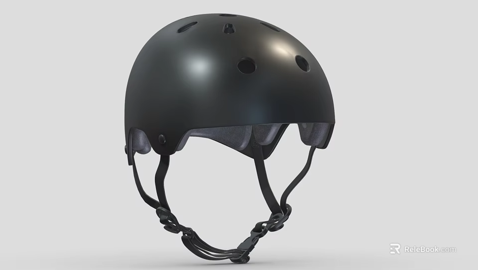 Black Sports Helmet With Ventilation Holes And Adjustable Chin Straps Design 3d model 