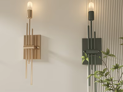 Modern Gold and Black Wall Lamps Design for Indoor Decor with Green Plant 3d model