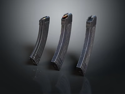 Three Shiny Metal Weapon Magazines For Firearm Use And 3d model