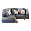 Modern Gray Sectional Sofa With Multiple Decorative Pillows And Throw Blanket 3d model