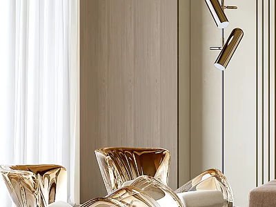 Modern Living Room Interior With Golden Chairs Floor Lamp And Light Wood Walls 3d model