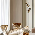 Modern Living Room Interior With Golden Chairs Floor Lamp And Light Wood Walls