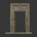 Classical Stone Architectural Entrance With Carved Wooden Door And Decorative Frame Elements