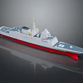 Modern Warship 3D Model With Grey Hull Red Bottom Superstructure Antenna Deck On Reflective Surface