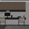 Modern Study Room Interior Design With Wooden Wall Cabinets Desk Computer And Chairs