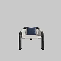 Modern Leisure Chair With White Cushion Black Metal Frame And Blue Decorative Pillow
