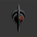 Tactical Dagger With Red Handle Grip Silver Shiny Blade And Metal Decoration On Dark Background
