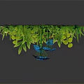 Cartoon Scene With Lush Green Leaves Yellow Flowers And Blue Decorative Base