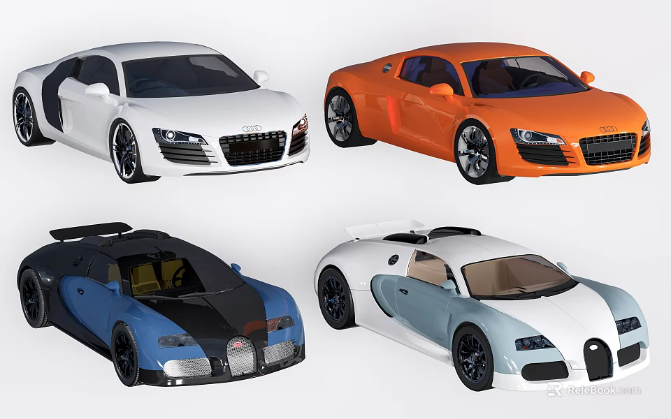 Luxury Sports Cars in Various Colors with Modern Sleek Stylish Exterior Design 3d model 