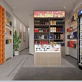Tobacco and Liquor Store Interior with Shelves Alcoholic Beverages Cigarettes Display Cabinets and Green Plant