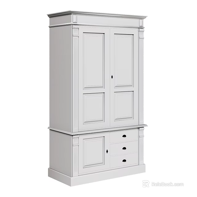 White Modern Wardrobe Cabinet With Double Doors And Bottom Storage Drawers 3d model 