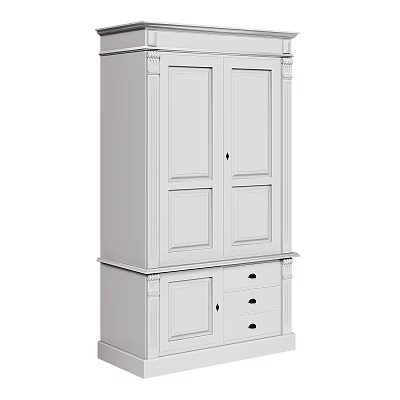 White Modern Wardrobe Cabinet With Double Doors And Bottom Storage Drawers 3d model