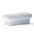 Modern Minimalist Sofa Bench With White Padded Seat And Wooden Base Design