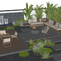 Courtyard Garden Design With Outdoor Seating Fire Pit Wooden Deck And Lush Plants