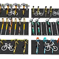 Colorful Bicycles Parked in Organized Racks at Urban Parking Area