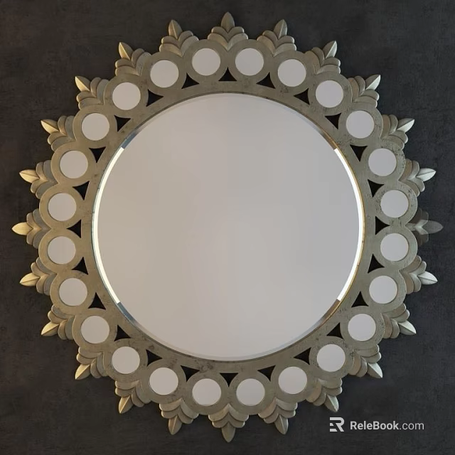 Ornate Round Mirror With Circular Patterns And Spiked Decorative Frame 3d model 