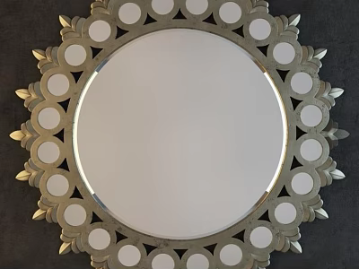 Ornate Round Mirror With Circular Patterns And Spiked Decorative Frame 3d model