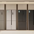 Modern Showroom Interior With Multiple Refrigerators In Different Colors And Styles 3d model