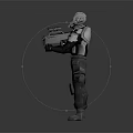 Futuristic Armored Human Warrior Character Standing With Tactical Weapon And Gear