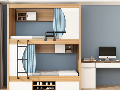Modern Bed-and-Bed Dormitory Bunk Bed 3d model