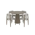 Modern Wooden Dining Table Set With Four Upholstered Chairs And Round Top