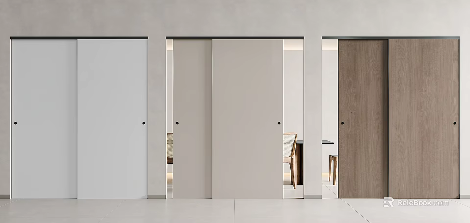 Modern Interior Sliding Doors With Wood And White Panels For Space Partition Design 3d model 