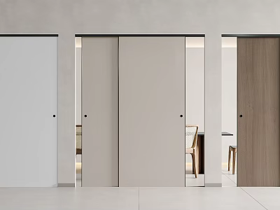 Modern Interior Sliding Doors With Wood And White Panels For Space Partition Design 3d model