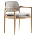 Minimalist Leisure Chair With Wooden Armrests And Striped Fabric Seat Cushion