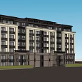 Modern Classical Residential Building With Symmetrical Facade And Decorative Top Floors