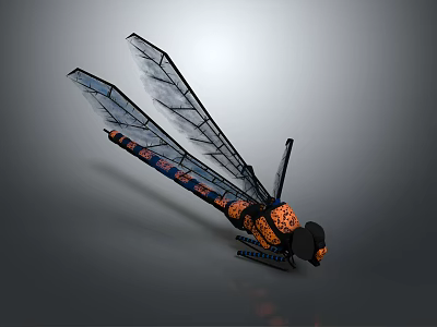Beautiful Dragonfly Flying Insect With Transparent Veined Wings And Orange Black Body Patterns 3d model