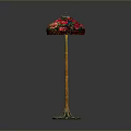 Elegant Vintage Lamp Set With Colorful Lampshade Golden Pole And Decorative Base