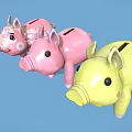 Three Colorful Piggy Banks With Unique Patterns And Designs On Blue Background