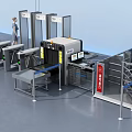 Public Facility Security Checkpoint With Metal Detector Gates And Baggage Scanner 3d model