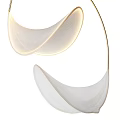 Modern Curved Metal Chandelier With Double White Fabric Shades And Soft Lighting Design