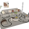 Elegant Beige Sofa And Coffee Table Set With Decorative Cushions Round Rug And Potted Plants