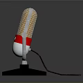 Vintage Microphone Household Item With Metal Mesh Red Accent Silver Base And Black Cable