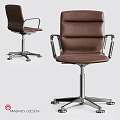 Modern Brown Leather Single Chair With Metal Armrests And Silver Five-Pointed Base
