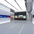 Modern Exhibition Hall Interior With Large Digital Screen And Product Display Cabinets