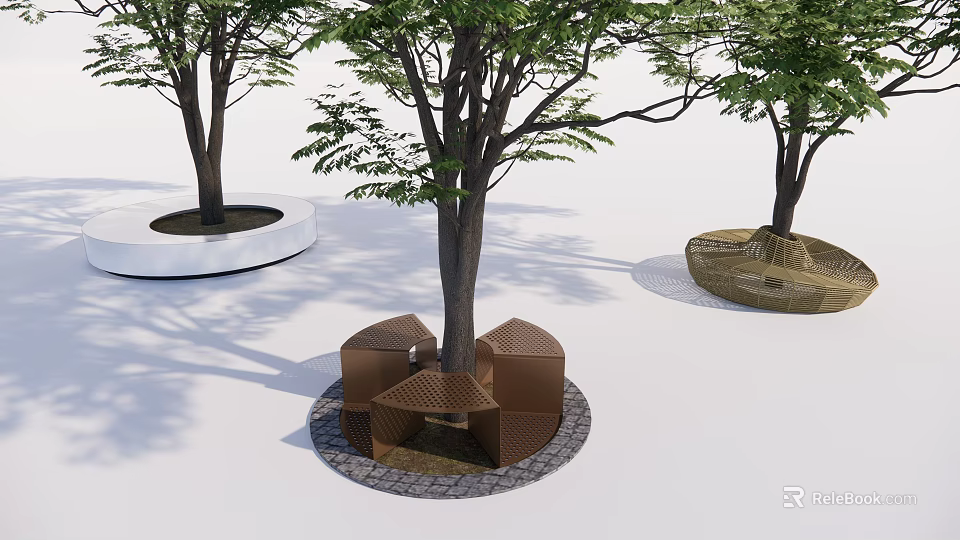 Modern Tree Planter Designs With Geometric Metal Frames And Stone Paving 3d model 