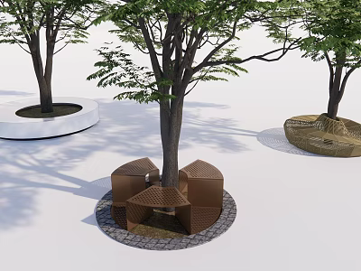 Modern Tree Planter Designs With Geometric Metal Frames And Stone Paving 3d model