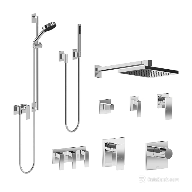 Modern Chrome Shower System Featuring Handheld Sprayer Rainfall Head And Control Fixtures 3d model 