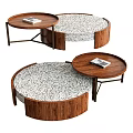 Modern Sofa And Coffee Table Set With Round Wooden Frames And Patterned Upholstery 3d model