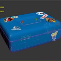 Blue Storage Box With Metal Handle And Colorful Cartoon Character Stickers