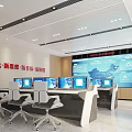 Modern Monitoring Room With Multiple Computer Monitors And Large Map Data Display Screen 3d model